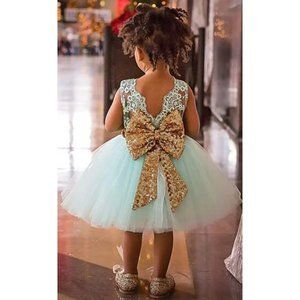 NWT Sparkling Bling Sequin Bow Pink Baby Dress Wedding Flower Girl Birth…